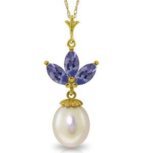 4.75 Carat 14K Solid Gold Necklace Pearl Tanzanite